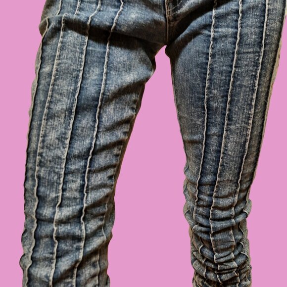 Y2K low Rise Seamed Jeans size 1 Scrunchy Cuffs Skinny Ankle Indie Sleaze Emo - Picture 5 of 8